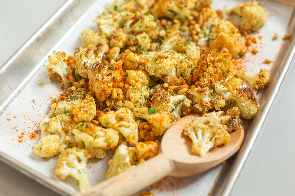 Roasted Cauliflower with Toasted Panko and Golden Raisins