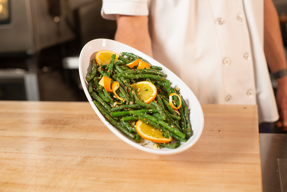 Green Beans with Orange and Almond Gremolata